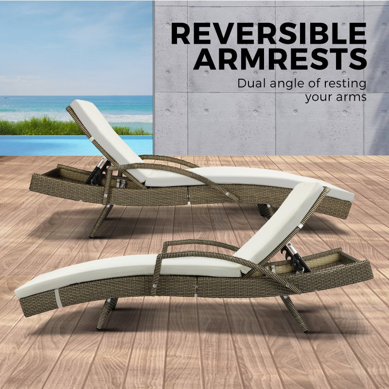 Amore Aquos Outdoor Cushioned Wicker Pool Loungers | Modern Adjustable Rattan Quality Day Bed Sun Loungers