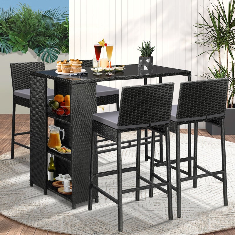Biso Deluxe Outdoor Rattan Wicker Bar Sets | Weather Resistant Durable Rattan Bar Patio Sets