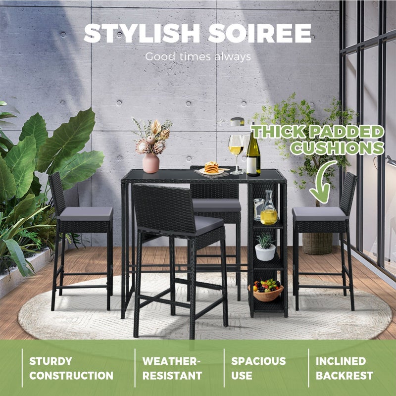 Biso Deluxe Outdoor Rattan Wicker Bar Sets | Weather Resistant Durable Rattan Bar Patio Sets