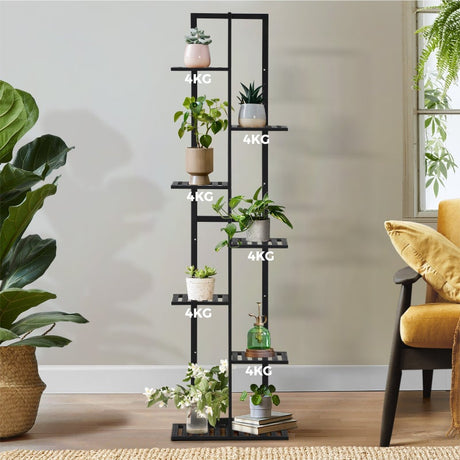 Natura 7 or 12 Tier Black Bamboo Plant Stand Tower | Multi Level Plant Flower Pot Shelf Rack Décor Stand