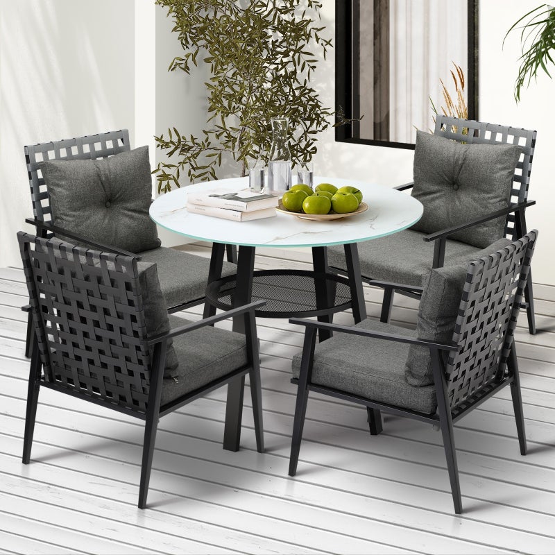 Playa Orsini 3 or 5pc Marble Style Table and Chair Outdoor Set | Soft Cushioned Chairs and Table Patio Furniture Set