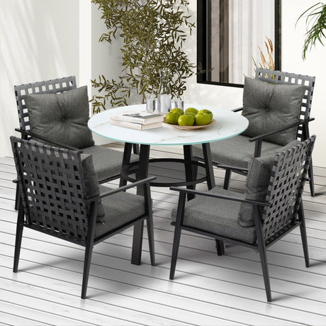 Playa Orsini 3 or 5pc Marble Style Table and Chair Outdoor Set | Soft Cushioned Chairs and Table Patio Furniture Set