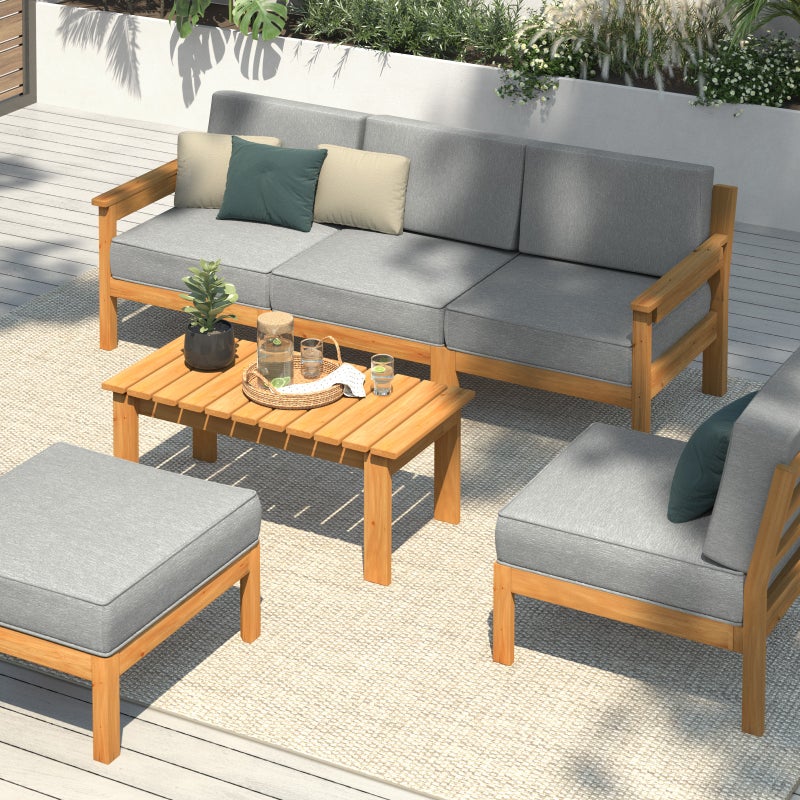 Playa Bonita Wooden Outdoor Lounge Set | Flexi Layout Modern Outdoor Patio Furniture Set