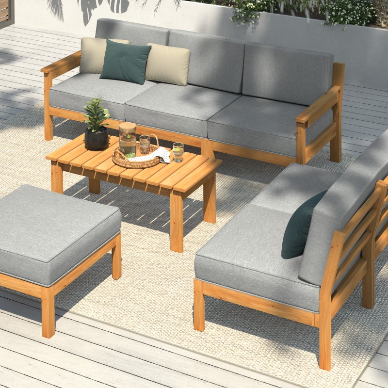 Playa Bonita Wooden Outdoor Lounge Set | Flexi Layout Modern Outdoor Patio Furniture Set