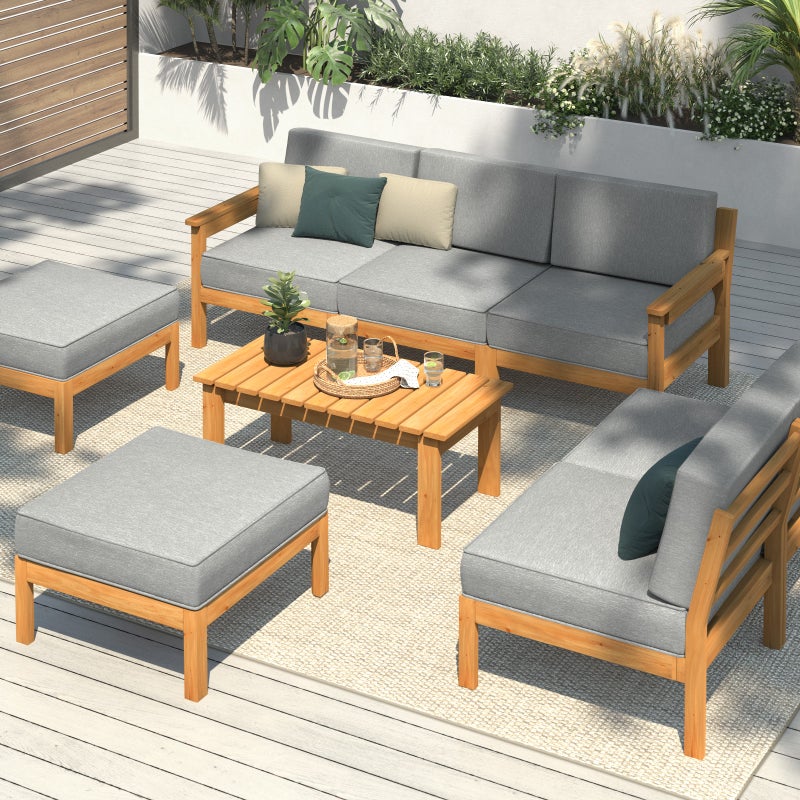 Playa Bonita Wooden Outdoor Lounge Set | Flexi Layout Modern Outdoor Patio Furniture Set