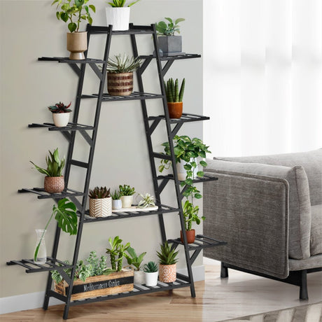 Natura 7 or 12 Tier Black Bamboo Plant Stand Tower | Multi Level Plant Flower Pot Shelf Rack Décor Stand