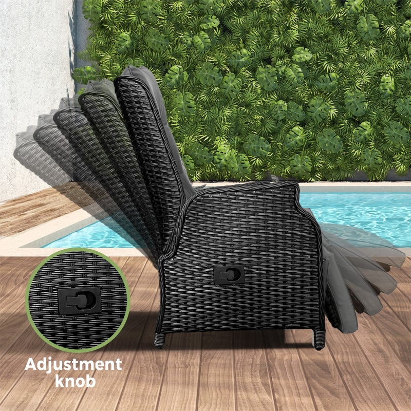 Positano Lux Rattan Wicker Outdoor Lounger Set | Weather Resistant Garden Patio Furniture | Adjustable Cushioned Lounger Sets