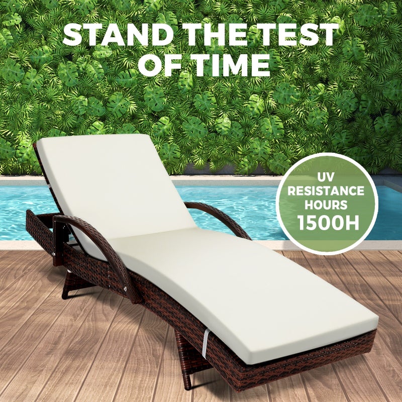 Amore Aquos Outdoor Cushioned Wicker Pool Loungers | Modern Adjustable Rattan Quality Day Bed Sun Loungers