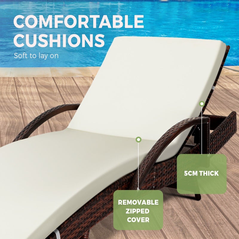 Amore Aquos Outdoor Cushioned Wicker Pool Loungers | Modern Adjustable Rattan Quality Day Bed Sun Loungers