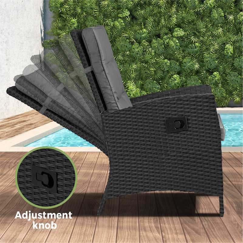 Amalfi Lux Rattan Wicker Outdoor Lounger Set | Weather Resistant Garden Patio Furniture | Adjustable Cushioned Lounger Sets