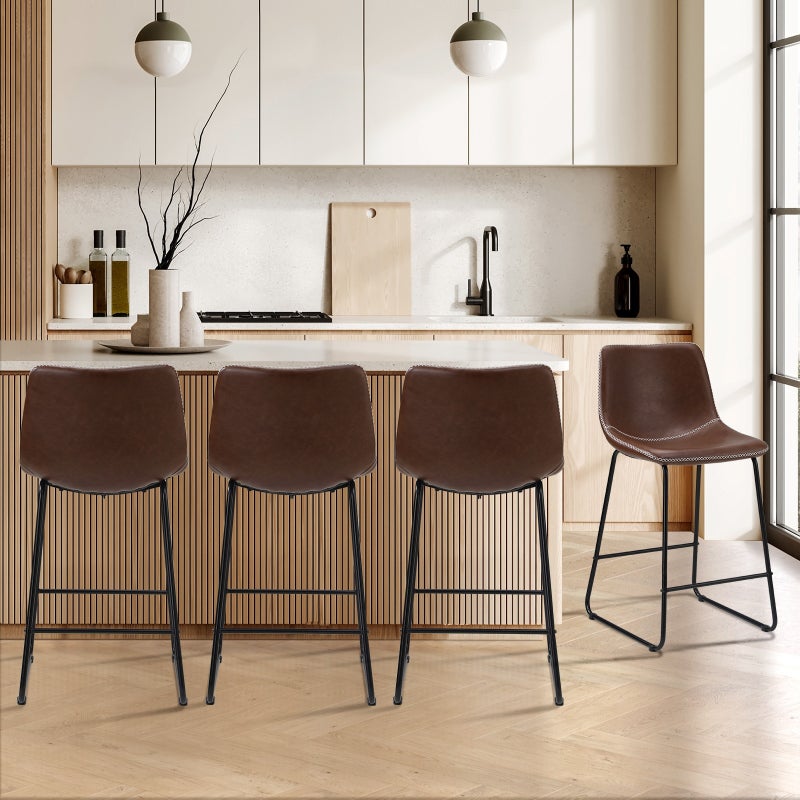 Abruzzi Luxe Countour Barstool Set | Premium PU Leather and Steel Kitchen Barstools