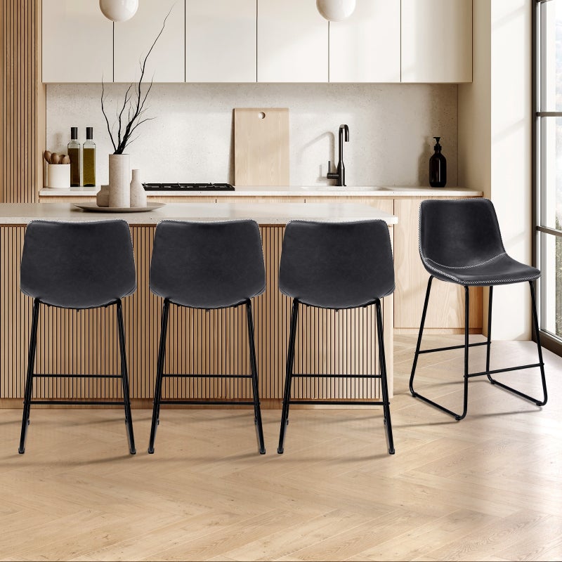 Abruzzi Luxe Countour Barstool Set | Premium PU Leather and Steel Kitchen Barstools