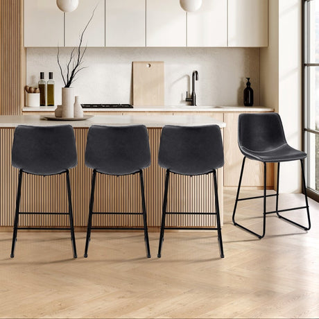 Abruzzi Luxe Countour Barstool Set | Premium PU Leather and Steel Kitchen Barstools