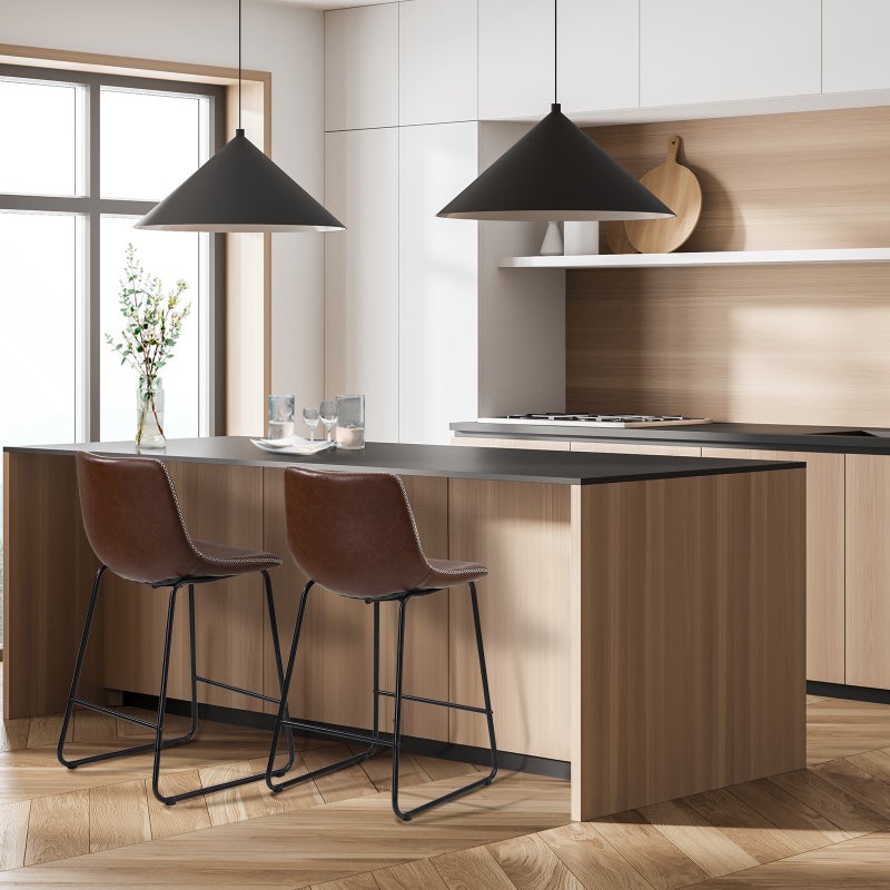 Abruzzi Luxe Countour Barstool Set | Premium PU Leather and Steel Kitchen Barstools