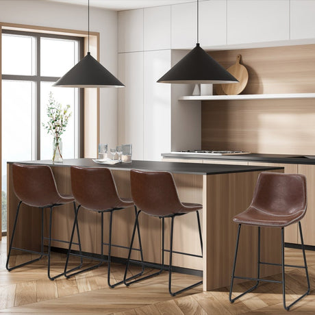 Abruzzi Luxe Countour Barstool Set | Premium PU Leather and Steel Kitchen Barstools