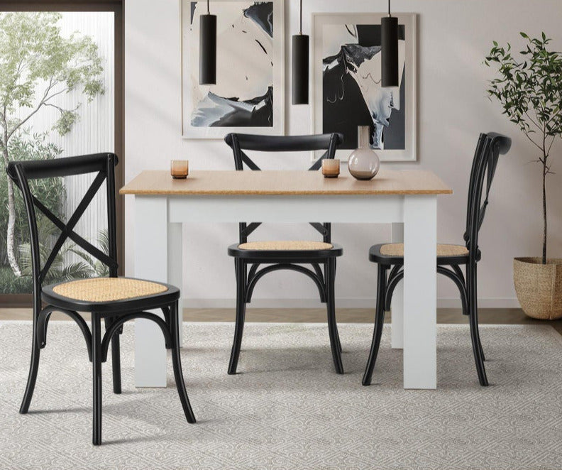 Set of Two Aris Vintage Wooden Rattan Crossback Dining Chairs | Stylish Retro Wooden Kitchen Dining Chairs