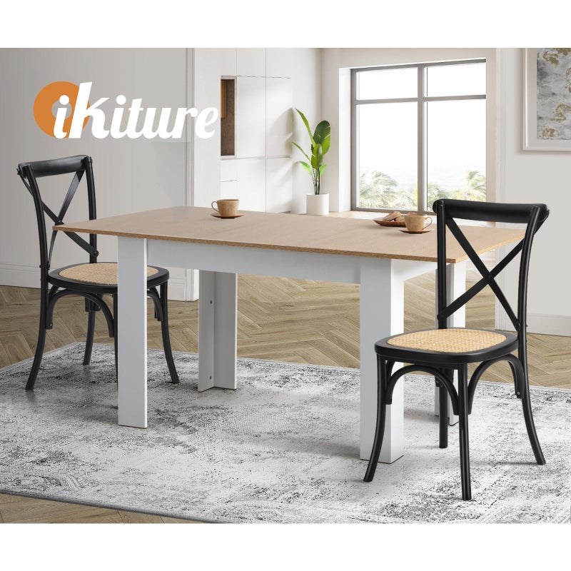 Set of Two Aris Vintage Wooden Rattan Crossback Dining Chairs | Stylish Retro Wooden Kitchen Dining Chairs