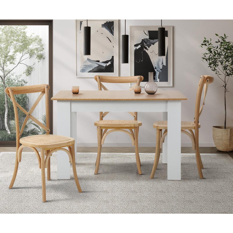 Set of Two Aris Vintage Wooden Rattan Crossback Dining Chairs | Stylish Retro Wooden Kitchen Dining Chairs
