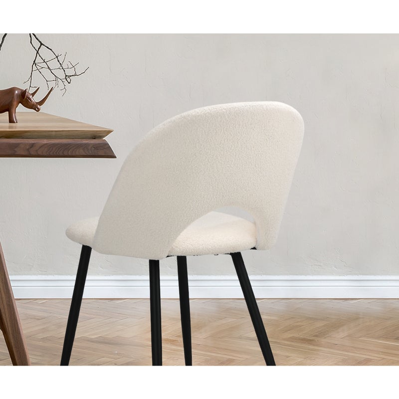 Set of Two Teddy Boucle Miami Dining Room Chairs in White | Sherpa Feel Plush Modern Accent Chairs