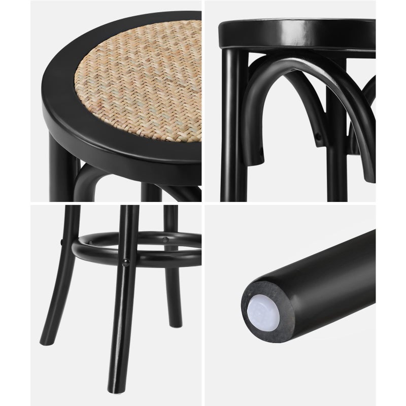 Set of Two Eros Vintage Wooden Rattan Barstools | Stylish Retro Wooden Barstools Set