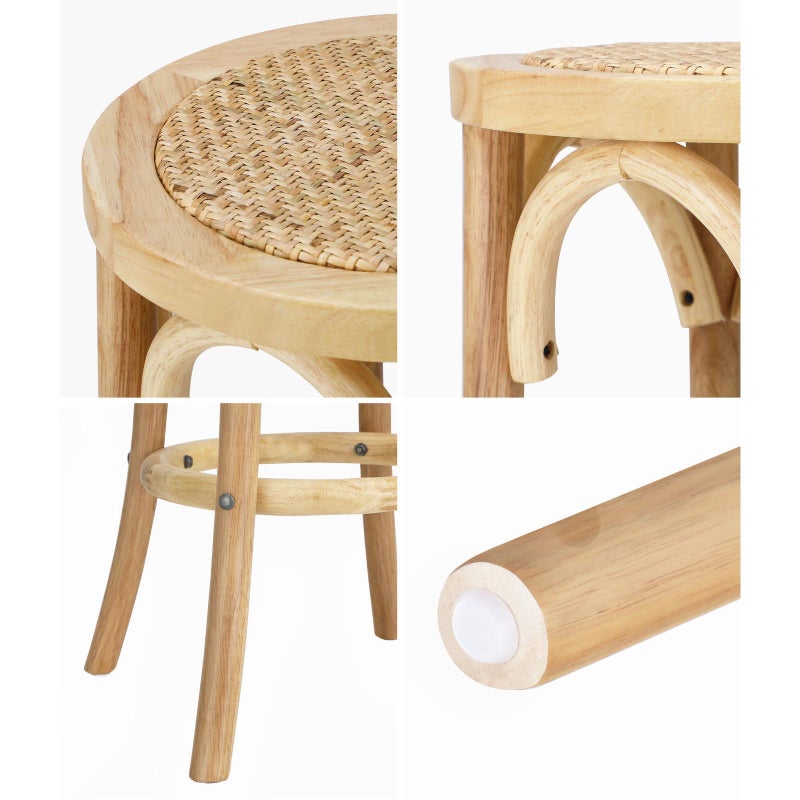 Set of Two Eros Vintage Wooden Rattan Barstools | Stylish Retro Wooden Barstools Set