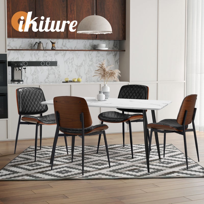 Set of Two Miami Eamos PU Leather Metal Dining Chairs | Retro Metal Wood PU Leather Dining Chair Set
