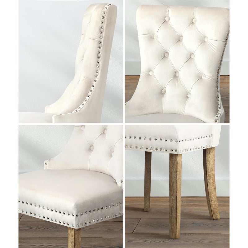 Set of Two Amelia Velet Soft Tufted Dining Chairs | French Provincial Plush Dining Chair Set