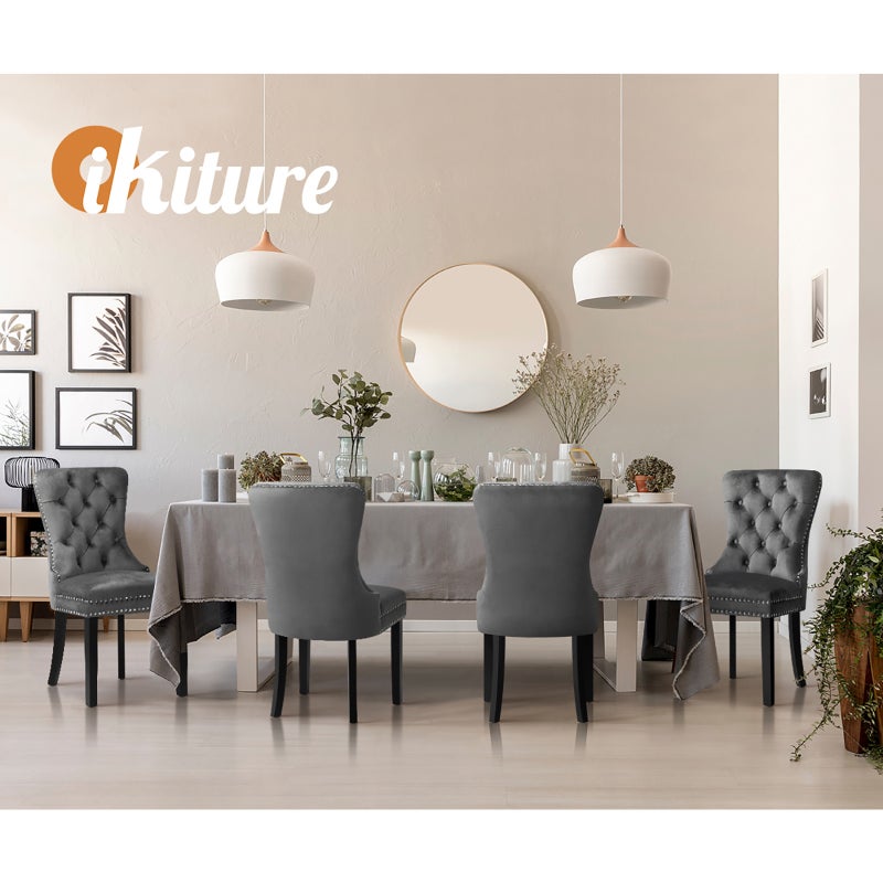 Set of Two Amelia Velet Soft Tufted Dining Chairs | French Provincial Plush Dining Chair Set