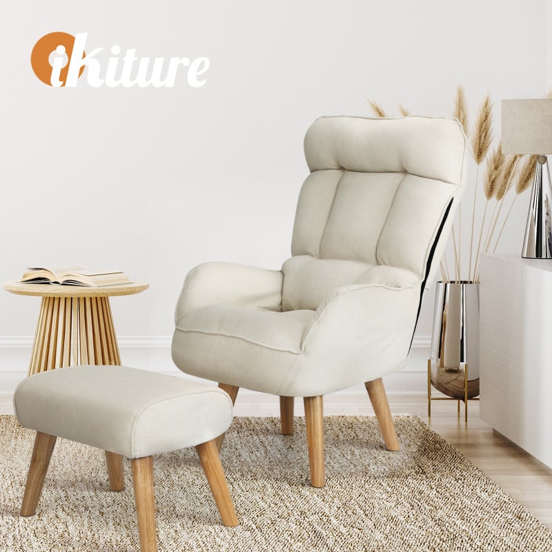 Lana Fabric Lounge Chair And Ottoman Stool | Swivel Seat Recline Extra Soft Armchair and Ottoman Set