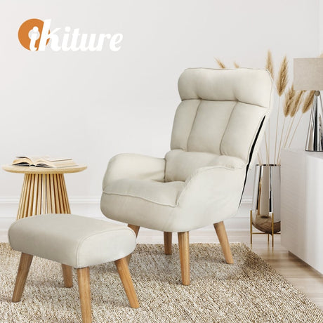 Lana Fabric Lounge Chair And Ottoman Stool | Swivel Seat Recline Extra Soft Armchair and Ottoman Set