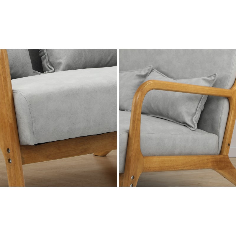 Teramo 2 Seater Accent Couch Lounge Chair | Modern Fabric and Wood Designer Armchair & 2 Bonus Cushions