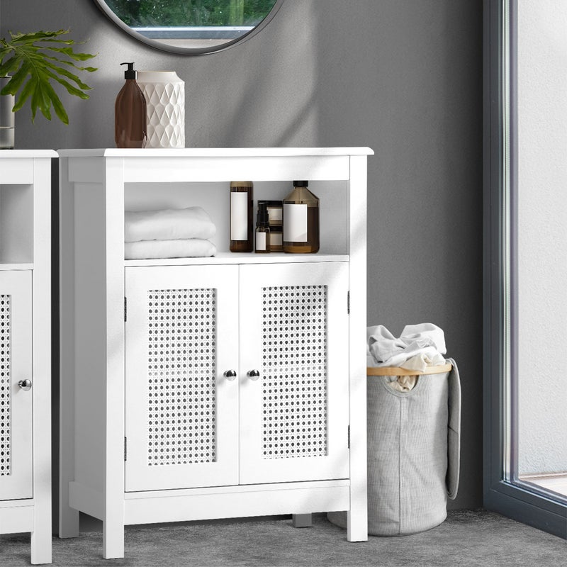 Amaro White Rattan Bathroom Cabinet Storage Unit | Multi Storage Laundry Cupboard