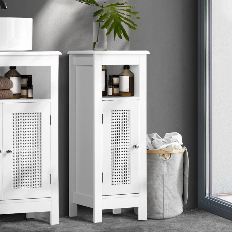 Amaro White Rattan Bathroom Cabinet Storage Unit | Multi Storage Laundry Cupboard