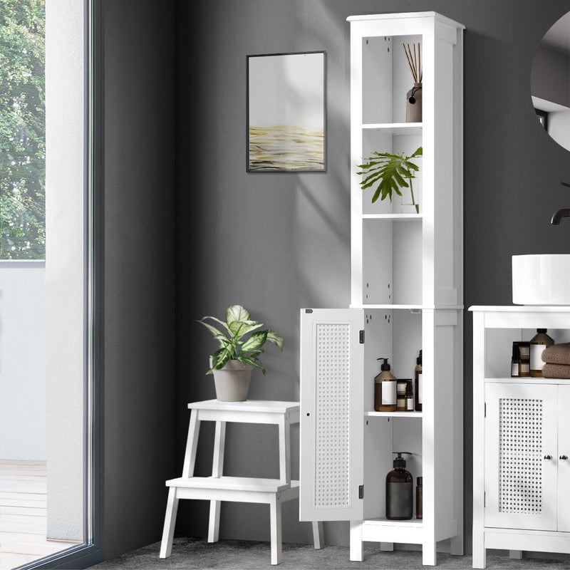 Amaro White Rattan Bathroom Cabinet Storage Unit | Multi Storage Laundry Cupboard