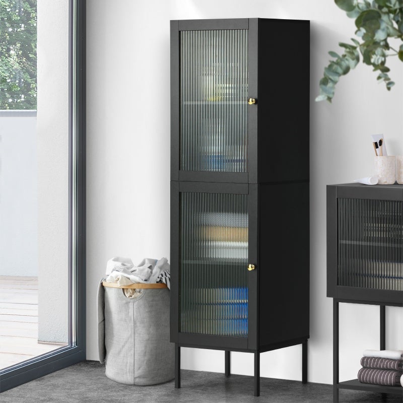 Amaro Nero Tempered Glass Bathroom Cabinet Storage Unit | Multi Storage Laundry or Bathroom Cupboard