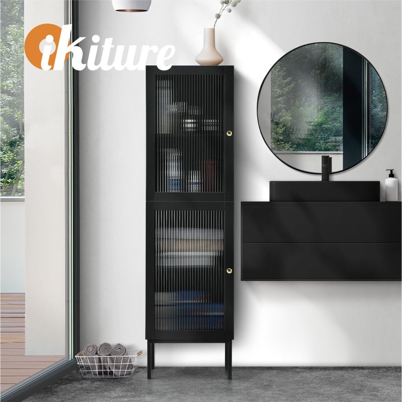 Amaro Nero Tempered Glass Bathroom Cabinet Storage Unit | Multi Storage Laundry or Bathroom Cupboard