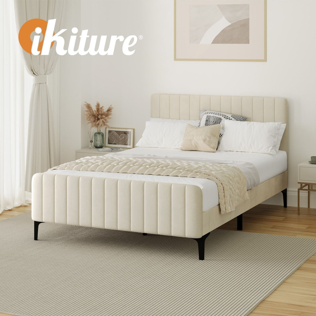 Luxore Velvet Touch Venezia Bed Frame | Modern Premium Soft Plush Beige Velvet Bed