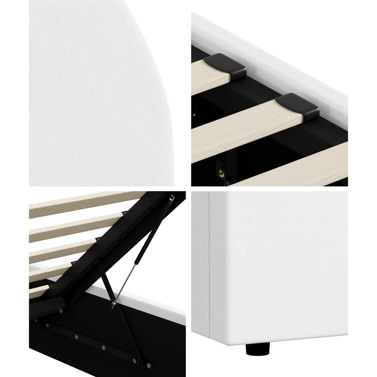 Luna Luxe PU Leather Round White Gas Lift Bed | White Soft Cushioned Big Storage Arched Bed Frame