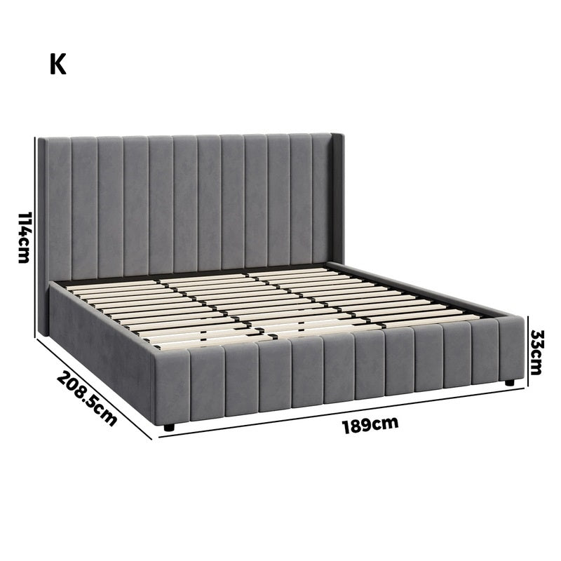 Allure Premium Grey Soft Velvet Fabric Gas Lift Storage Bed | Two In One Bed and Storage Combo Bed Frame