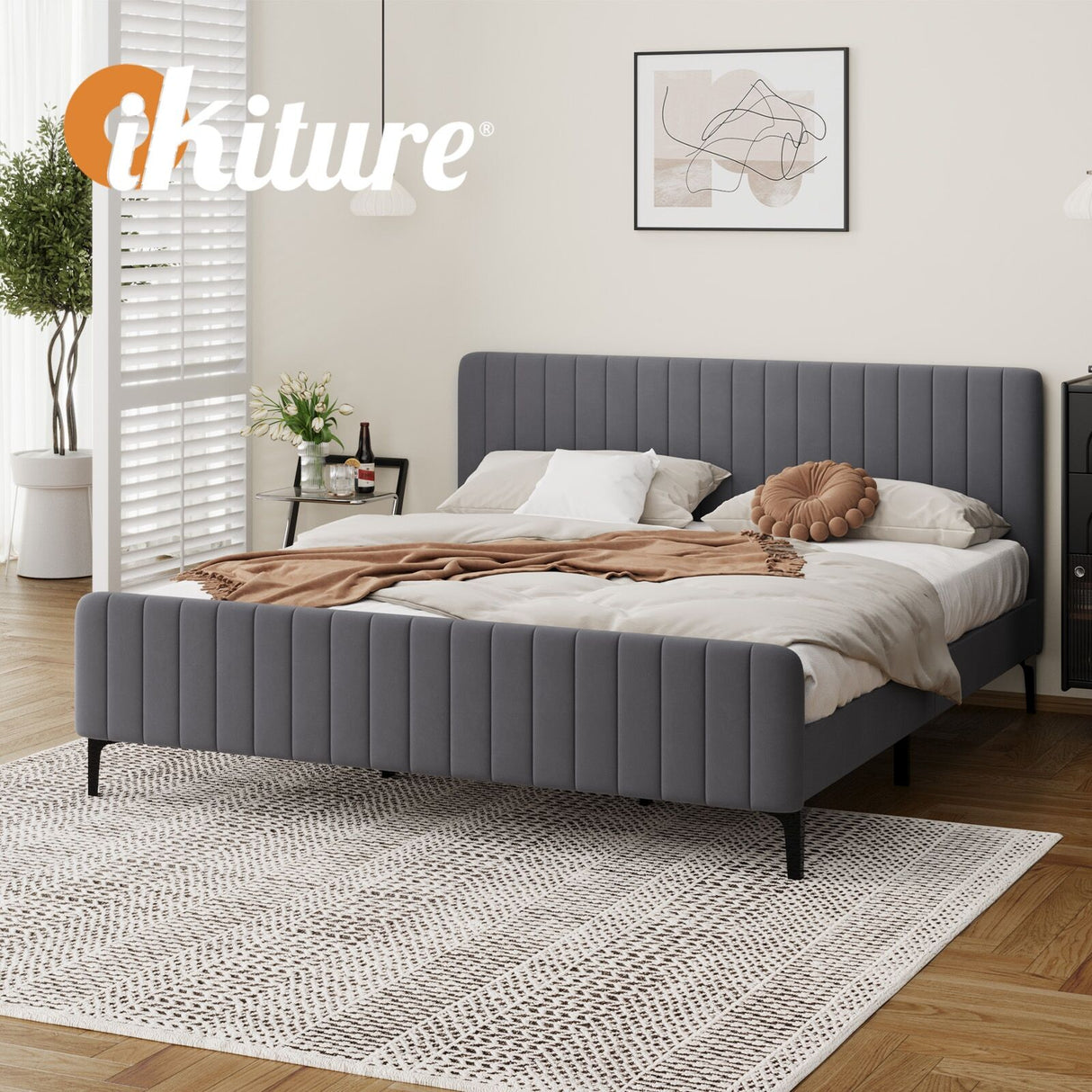 Luxore Velvet Touch Venezia Bed Frame | Modern Premium Soft Plush Grey Velvet Bed