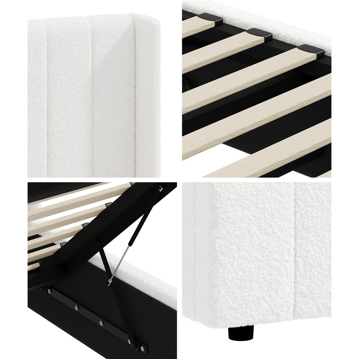 Allure Royale Boucle Fabric Gas Lift Storage Bed | Two In One Bed and Storage Combo Bed Frame in Boucle