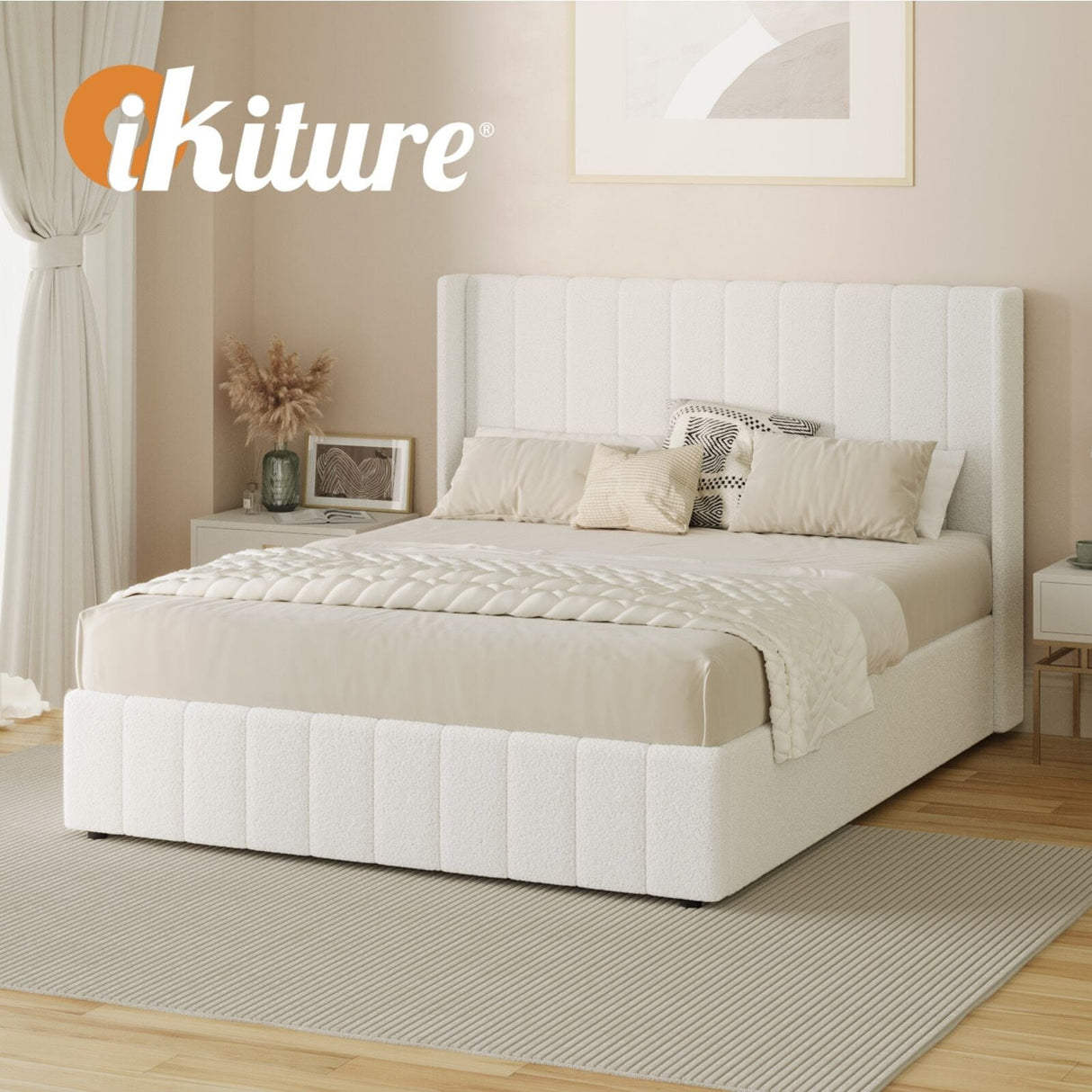 Allure Royale Boucle Fabric Gas Lift Storage Bed | Two In One Bed and Storage Combo Bed Frame in Boucle