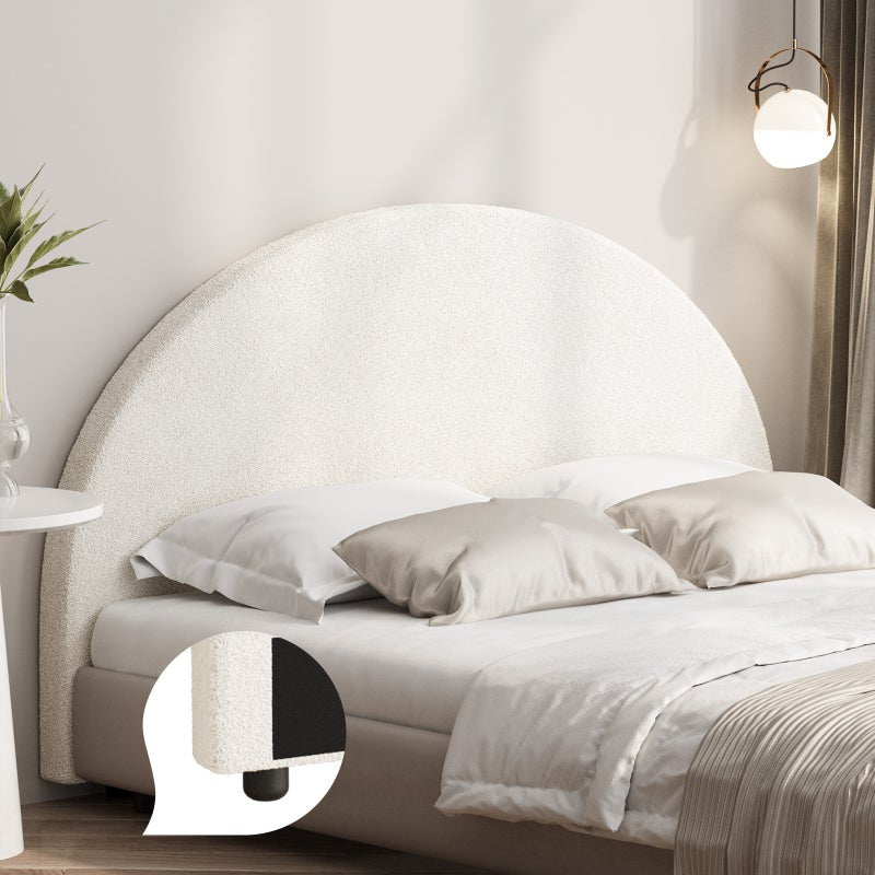 Teddy Soft Boucle Fabric Round Headboard | Cushioned White Upholstered Boucle Bed Head