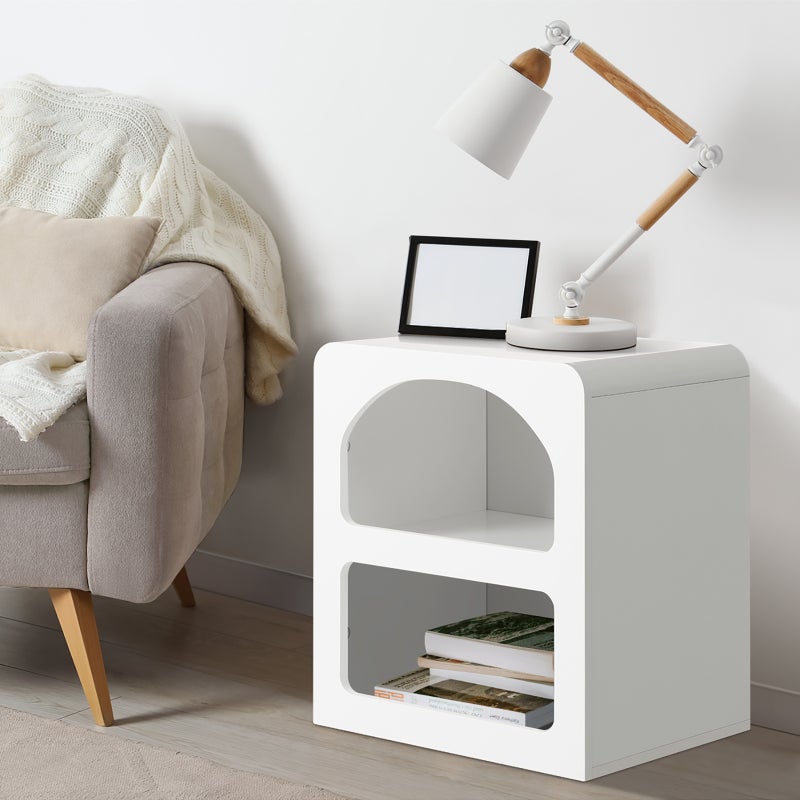 Amaro White Modern Display Shelf Style Bedside Table | Sleek White Storage Nightstand Table