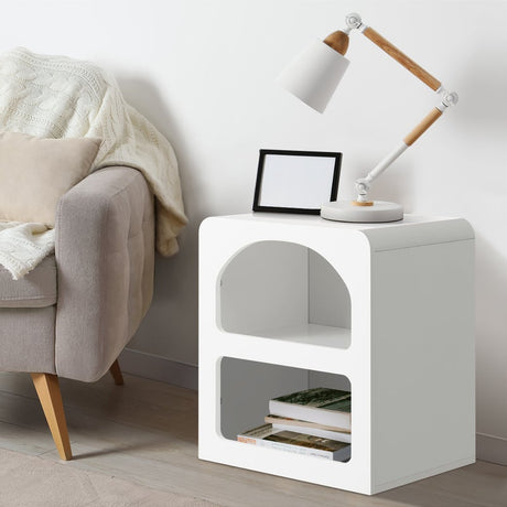 Amaro White Modern Display Shelf Style Bedside Table | Sleek White Storage Nightstand Table