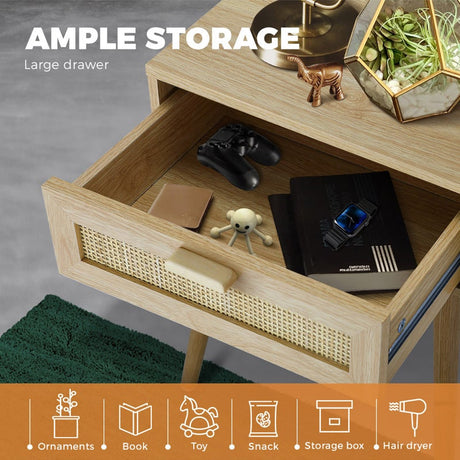 Abruzzi Rattan Modern Bedside Table | Versatile Drawer Nightstand Table