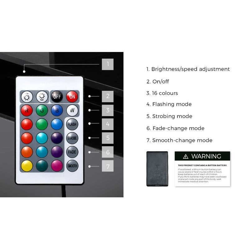 Carlo Supreme LED Multicolour Bedside Table | Modern Glossy Lift Storage Nightstand Bedside Unit