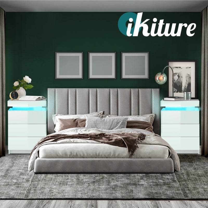 Carlo Supreme LED Multicolour Bedside Table | Modern Glossy Lift Storage Nightstand Bedside Unit