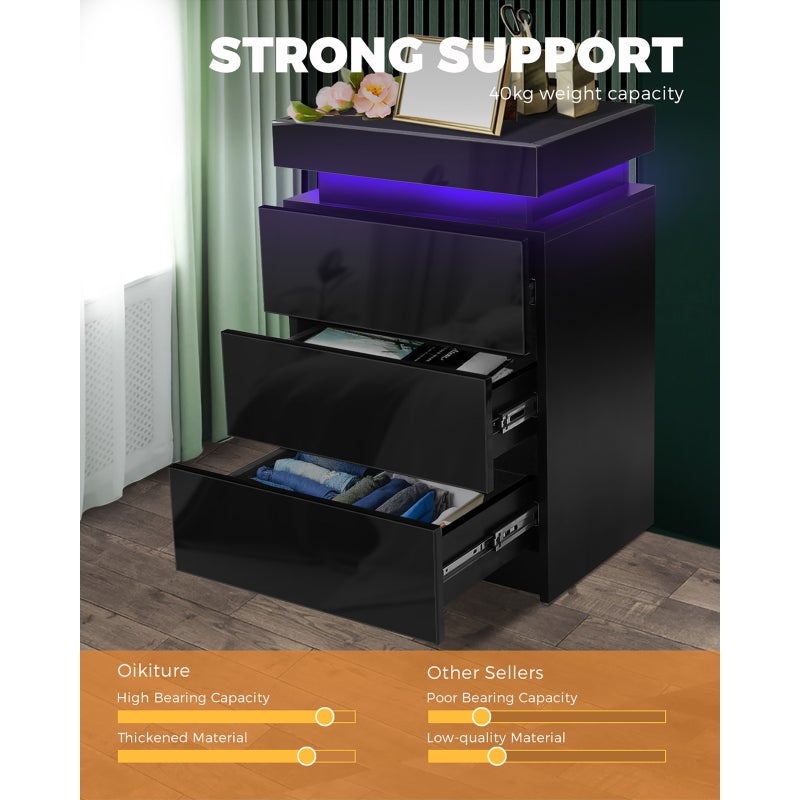 Carlo Supreme LED Multicolour Bedside Table | Modern Glossy Lift Storage Nightstand Bedside Unit