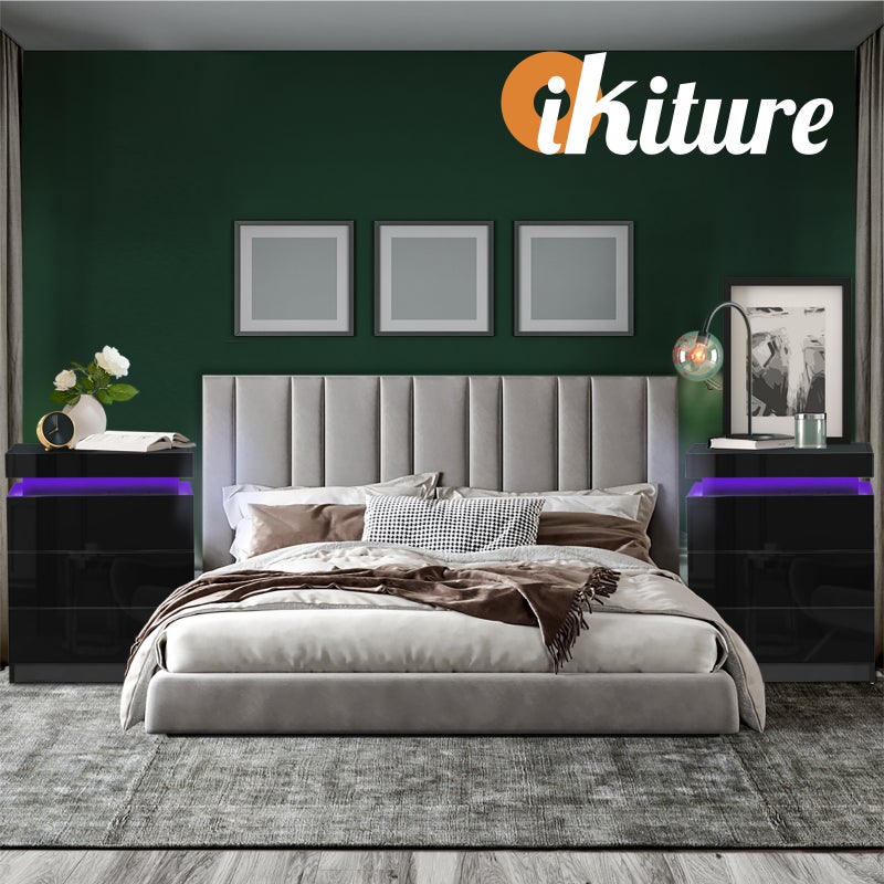 Carlo Supreme LED Multicolour Bedside Table | Modern Glossy Lift Storage Nightstand Bedside Unit